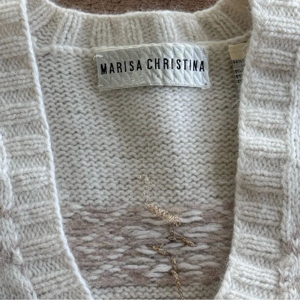 Marisa Christina Lambswool Blend Cardigan Sweater Beige Taupe MEDIUM VINTAGE
